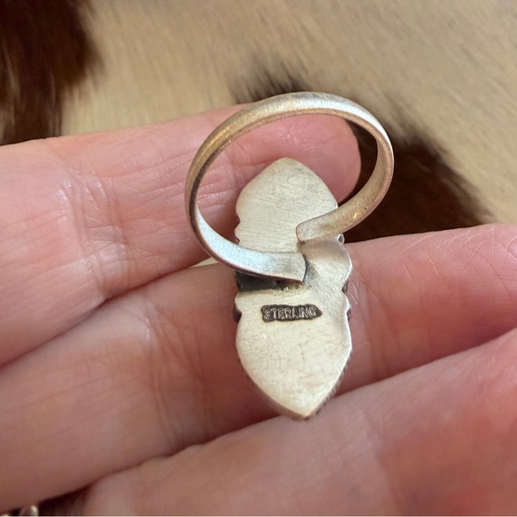 ❤️ Palomino Variscite Navajo 3 Stone Heart Brushed Sterling 925 Adjustable Ring - Picture 5 of 13